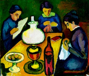 Trois femmes à table près de la lampe, 1912
